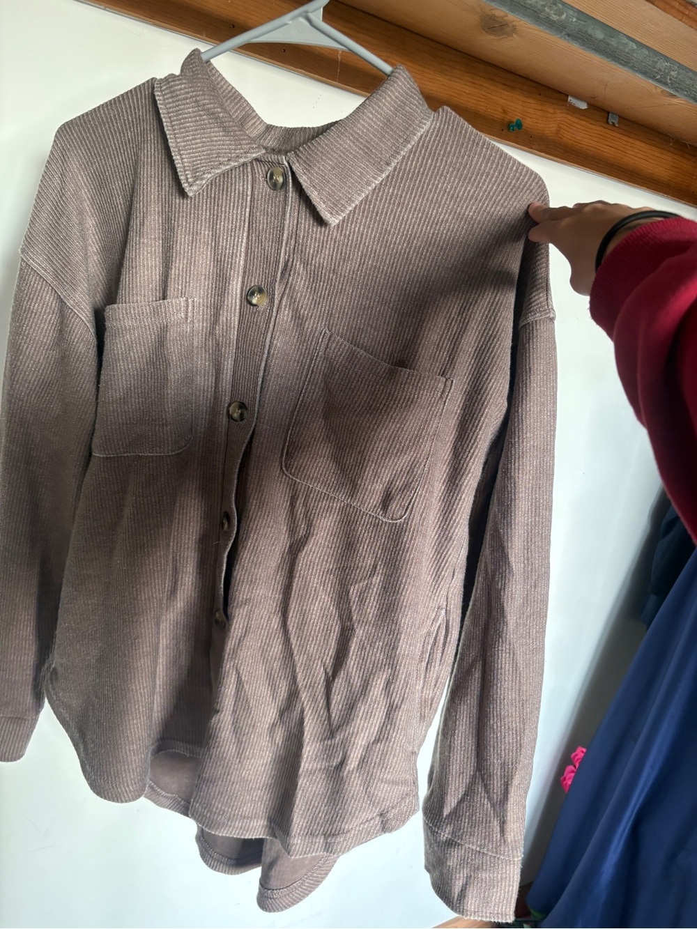 Thread & Supply Corduroy Button-Up Shacket in Taupe